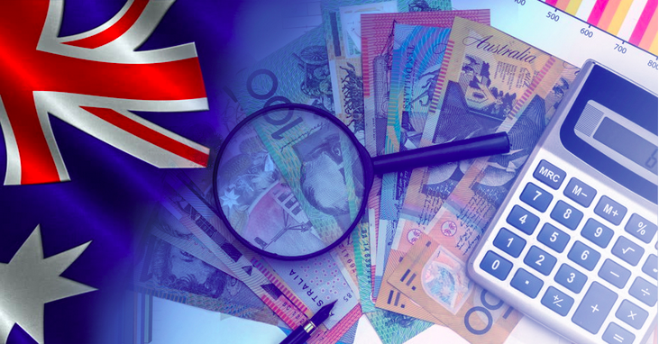 Australian money with national flag